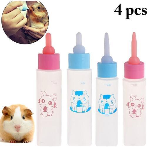 4pcs Dog Cat Puppy Pet Milk Bottle 30ml Silicone Nipple Small Animal Feeding Water Hamster Squirrel Supplies Nursing Bottle