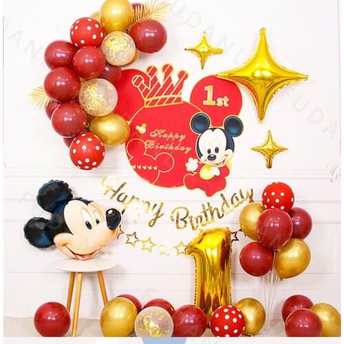 40pcs Disney 32inch Red Gold Number Foil Balloons Mickey Minnie Balloon 1-9 Year Kids Boy Girl Birthday Party Decoration globos