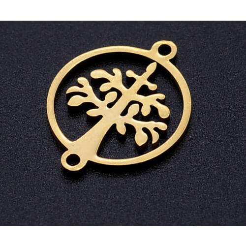 5pcs/lot Round Tree of Life Stainless Steel Connector Charm for Women Bracelets Making Wholesale Factory Store