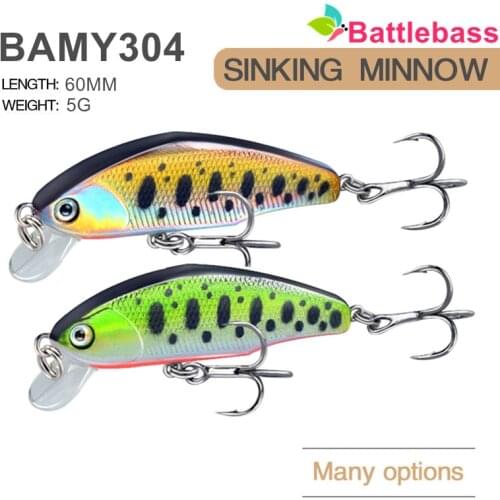 BATTLEBASS 2021 NEW Heavy Sinking Minnow Flat Fishing Lure 60mm/5g Trout Crank Artificial Hard Bait Crankbait Freshwater Tackle