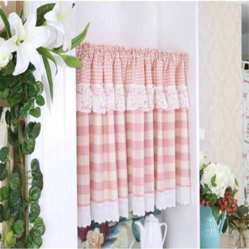 Free Shipping Pastoral Pink Grid Half Curtain Lace Coffee Cute Shades Kitchen Short Small Drapes Home Door Window Decora Purdanh