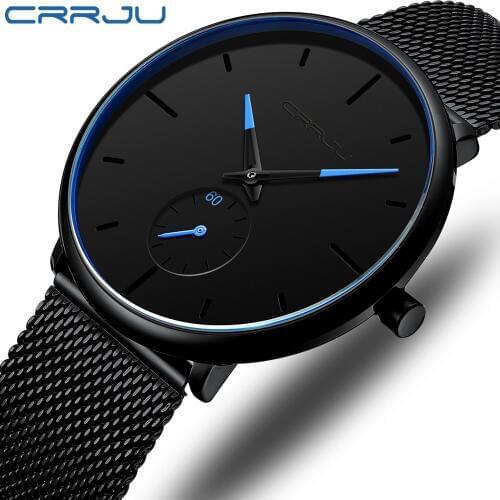 New CRRJU Top Brand Men Watches Mens Full Steel Mesh Band Waterproof Casual Quartz Clock Male Wrist Watch Relogio Masculino