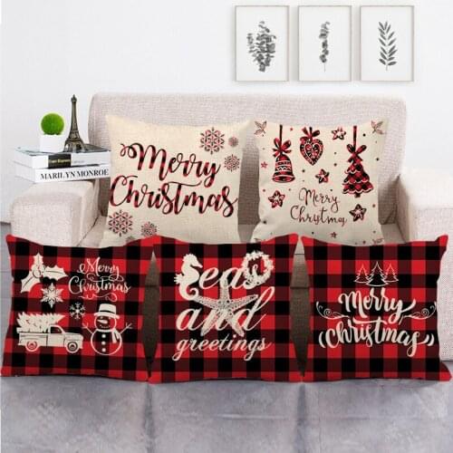 Black Red Plaid Christmas Decoration Cushion Cover 45*45cm Polyester Pillowcase Throw Pillow Xmas New Year Home Decor 40976