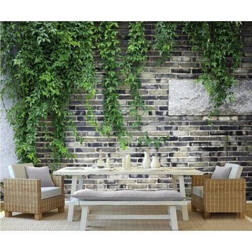 CJSIR Custom Wallpaper Brick Wall Green Leaves Flower Vine Brick Wall TV Background Wall Living Room Bedroom 3d Wallpaper Decor