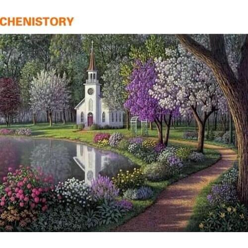 CHENISTORY Lake DIY Digital Oil Painting By Numbers Wall Art Hand Painted Oil Painting Unique Gift For Home Decoration 40*50cm