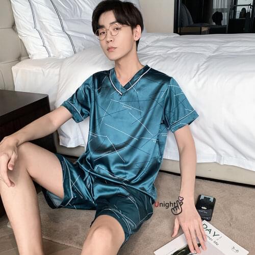 Men Pajama Shorts Summer Satin Viscose Pullover Trousers for men Set 3XL Nightwear Casual Sleepwear For Men Silk Pyjama