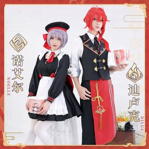 Anime Genshin Impact Noelle Diluc Cosplay Costume KFC Linkage Clerk Game Suit Maid Dress Uniform Halloween Party Outfit For