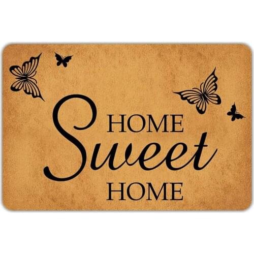 Front Door Mat Welcome Mat Home Sweet Home Flying Butterfly Rubber Non Slip Backing Funny Doormat Indoor Outdoor Rug