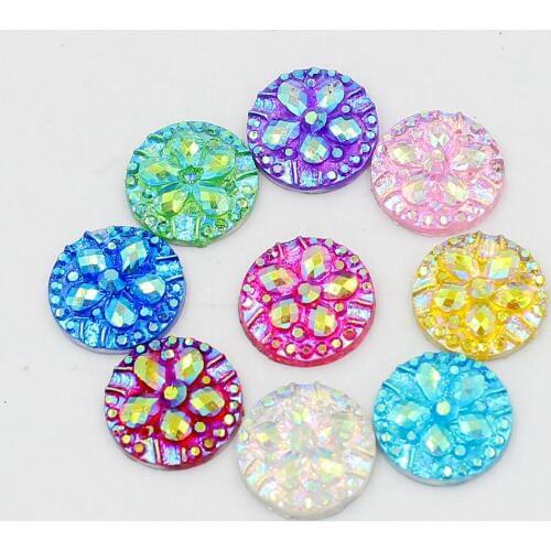 24pcs 12mm Resin Rhinestones Flower On The Surface Round Flatback Rhinestones Beads Scrapbooking Crafts Jewelry Accessories