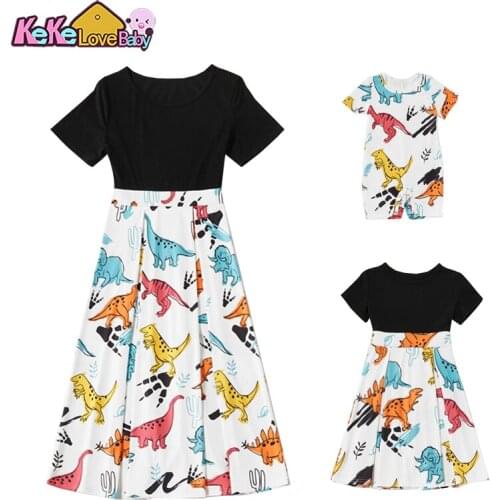 Family Summer Mommy Daughter Matching Clothes Dress Mother Toddler Girls Outfits Childrens Clothing Dinosaur for Mom and Me
