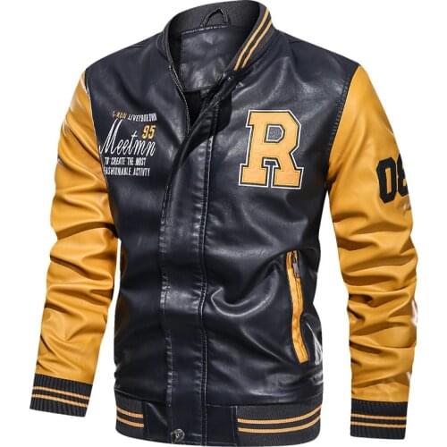 NEW Bomber Jacket Men Baseball Jacket Embroidered Leather Pu Coats Slim Fit College Fleece Luxury Pilot Jackets Top Winter Coat