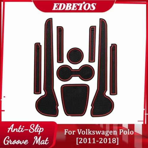 Gate Slot Cup Mat For VW Polo R 2011 2012 2013 2014 2015 2016 2017 Anti-Slip Rubber Mats For Volkswagen GTI Polo Accessories