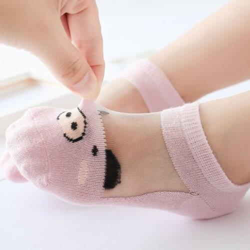 Girls glass socks kids summer ultra-thin mesh crystal ice silk boat short socks kids baby toddler summer mesh socks