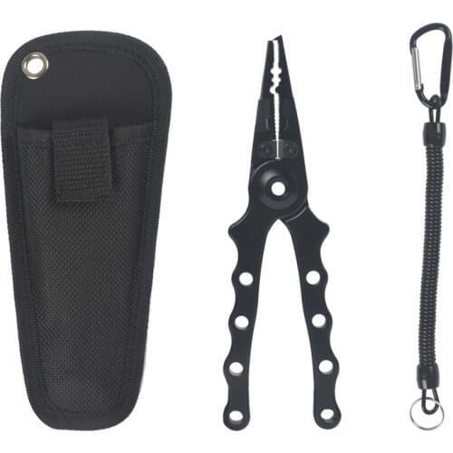 New All Black Aluminium Fishing Pliers Fishing Cutters Pliers 18cm 100g with oxford bag and lanyard hook