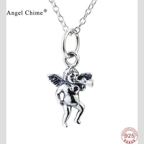 925 Sterling Silver Vintage Charming Angel Pendant Statement Necklaces Punk Style Vintage Choker Necklace Jewelry For Women Men