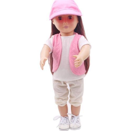 Doll clothes Casual autumn set + pink waistcoat set toy accessories fit 18 inch Girl doll and 43 cm baby doll c239