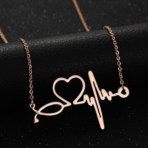 2017 New Medical Stethoscope Love Heart Chain Necklace Gold Bijoux Love You Collier Femme Necklaces Christmas Gifts