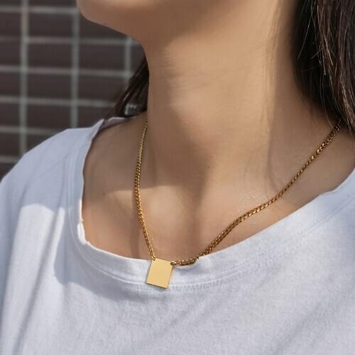 Couple Jewelry Engraving Dog Tag ID Card Pendant Choker Necklace for Men Women Stainless Steel Curb Cuban Link Chain DDN247