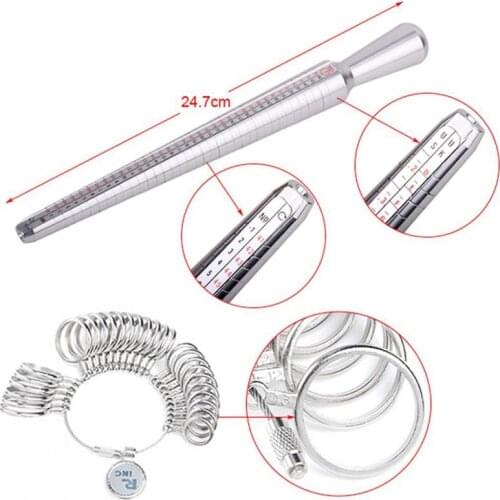 Professional Ring Sizer Mandrel Measuring Gauge Finger Ring Stick Aluminium Fashion DIY Jewelry Tools Set