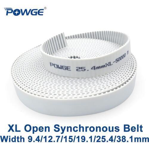 POWGE Inch PU XL Open Synchronous belt Width 9.4/12.7/15/19.1/25.4/38.1mm Pitch 5.08mm polyurethane steel XL timing belt pulley