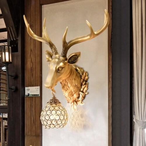 Retro Retro Wall Lamp Antlers Wall Room Living Bed Bedside Deer Head Lampgarden Decoration Home Decoration Accessories Statue