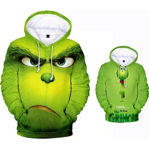 Christmas Grinch Cosplay Costumes 3D Print Hoodies Sweater Cartoon Xmas Halloween Oversize Unisex Children Parent-child outfit