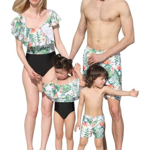 Family Matching Swimsuits Tropical Print Mother Daughter Monokini Father Son Swim Trunks Matching Family Matching Swimwear 2-9Y