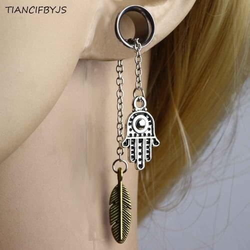 TIANCIFBYJS Feather Finger Dangle Flesh Tunnles Double Flared Piercing Ear Plugs Expander Stainless Steel Ear Lobe Stretcher Kit