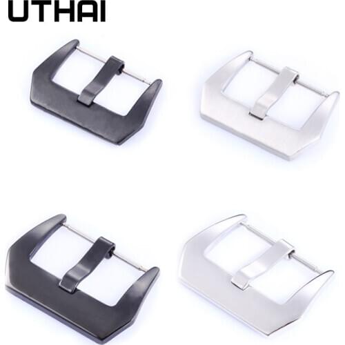 UTHAI T06 Metal Watch Buckle 18-26mm Men Watchband Strap Silver Black Brushed 316L Stainless Steel Clasp Accessories