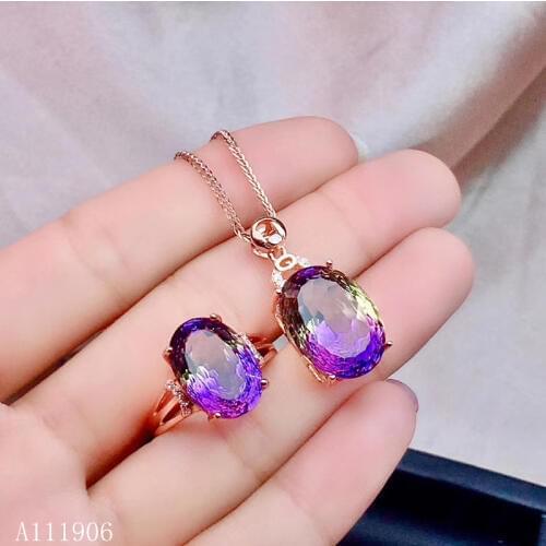 KJJEAXCMY boutique jewelry 925 sterling silver inlaid amethyst gemstone female ring necklace pendant new big ring face huio