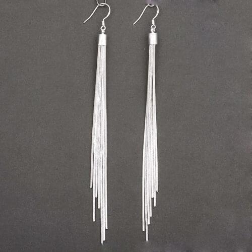 1Pair Elegant Jewelry Fashion Women Noble Tassels Silver Plated Long white Hook Dangle Earrings Women Silver Plated