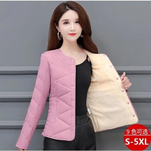 Winter Down Padded Jacket Womens Inner Short Mothers Wear Plus Velvet Thickening Middle-Aged Elderly Mom Wear Pocket Jacket