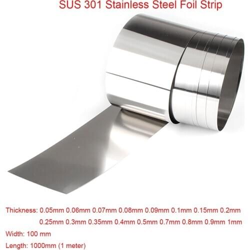 1pcs SUS301 Stainless Steel Foil Strip Sheet Thin Plate 0.05 to 1mm × 100mm × 1000mm