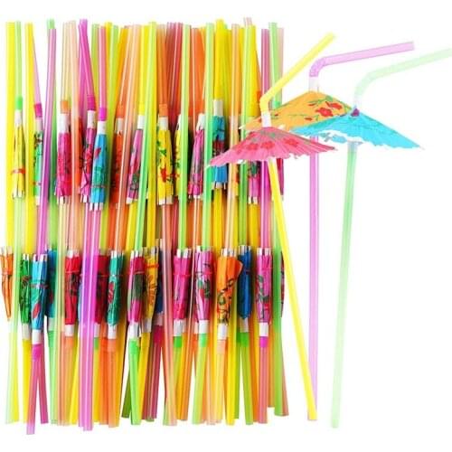 150 Pcs Umbrella Straws Colourful Disposable Bendable Drinking Straws For Beach Theme Parties Bar Cocktail Decoration
