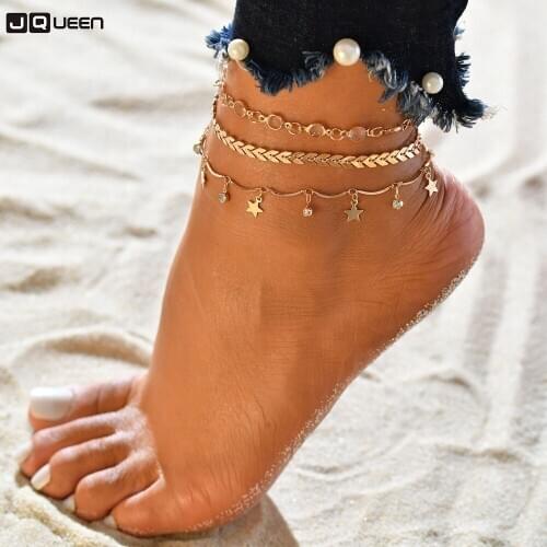 3pcs/sets Multi Layer Star Pendant Anklet Foot Chain Jewellery New Summer Beach Anklet Bracelet Charm Anklets Gift