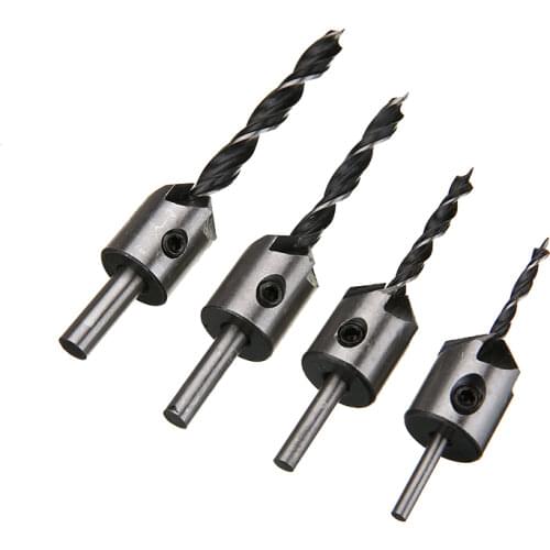 4pcs/lot HSS 5 Flute Countersink Drill Bit Drill Press Set Reamer Woodworking Chamfer 3-6mm Carpentry Drill + 1pcs Wrench