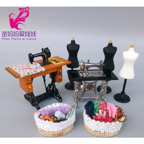 Doll House Decoration Accessories Mini Sewing Machine Clothing Model Barn Lantern Metal Teapot with Tray for Barbie Blythe Doll
