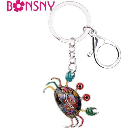 Bonsny Enamel Metal Crab Key Chain Keychains Ring Handbag Bag Charms Novelty Ocean Animal Jewelry For Women Girls Gift Wholesale