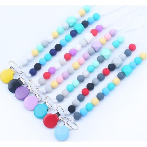 Silicone Teething Pacifier Clips Beads Silicone Pacifier Chain Holder For Nipples Baby Chew Toys Infant Baby Shower Gift