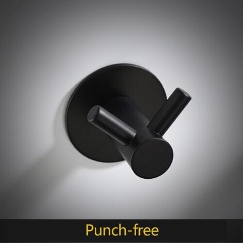 Stainless steel black towel hanger hook bathroom sticky kitchen wall robe hook hanger storage holder cloth hanger for drying