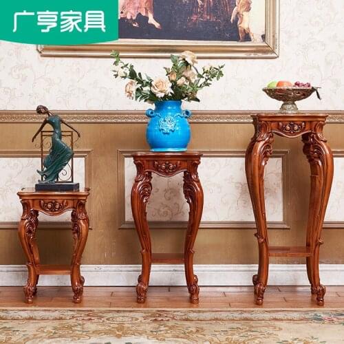 European style living room flower stand, multi-layer luxury indoor floor-to-ceiling balcony solid wood green radish flower pot