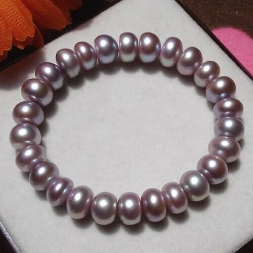 18CM LENGTH! 8-9MM Big Size PURPLE Color Charm Fresh Water Pearl Bracelet ELASTIC Bangle Fashion Jewellery, 30pcs/lot
