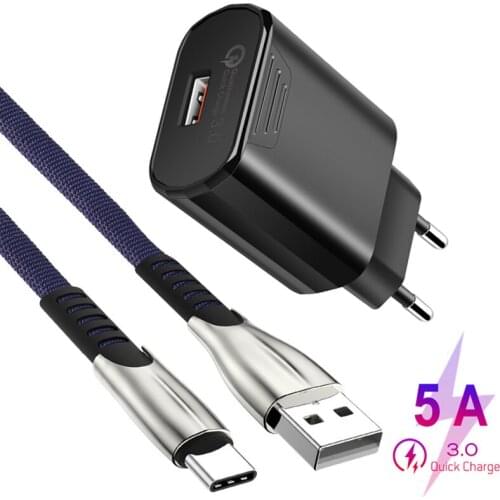 Para Samsung S8 A30S A50 Huawei P Smart Z Motorola una acción G6 LG Stylo 5 teléfono móvil tipo C Cable de carga QC 3,0 cargador
