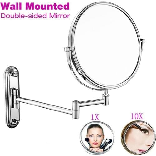 Space Saving Bathroom Makeup Mirror 10X Magnifying Round Easy Install Shaving Decorative Rotatable Folding Wall Mount Home Clear