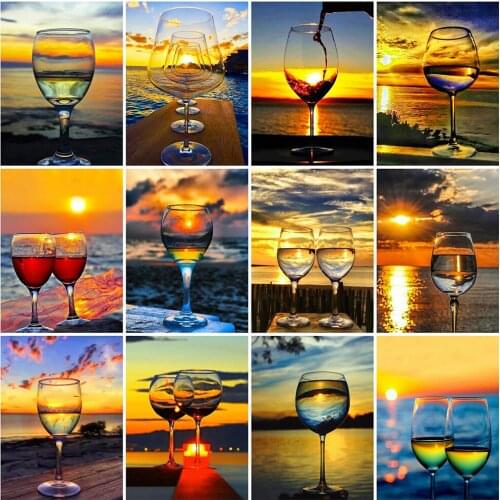 Evershine Diamond Embroidery Sunset Diamond Mosaic Full Square Round Drill Seaside Landscape Cross Stitch Kits Cup Home Decor