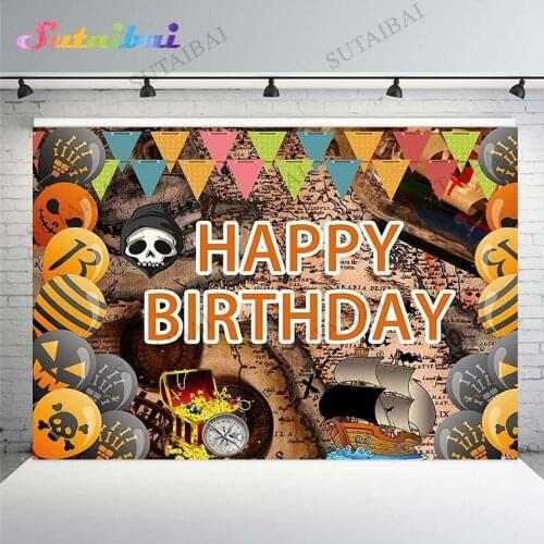 Pirate Party Background Nautical Treasure Map Ocean Adventure Theme Boy Birthday Decoration Background Banner Photo Booth Props