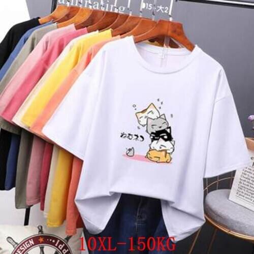 Large size womens T-shirt plus size 7XL 8XL 9XL 10XL summer round neck short sleeve loose black and white red big T-shirt top