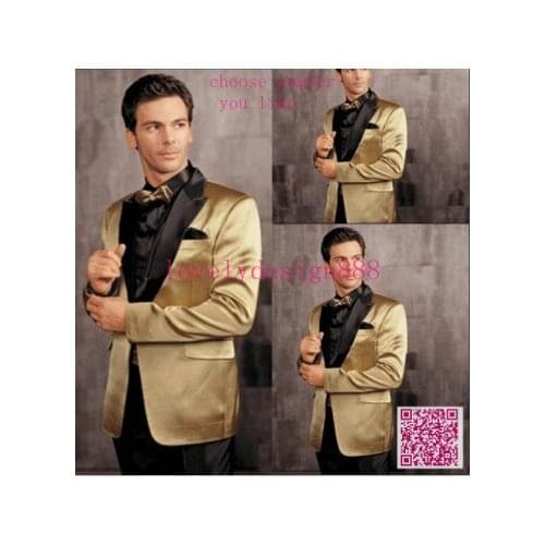 Hot Sales Brilliant Yellow Jacket With Black Lapel Groom Tuxedos Groomsmen Best Man Suits Mens Wedding/Business Tuxedos