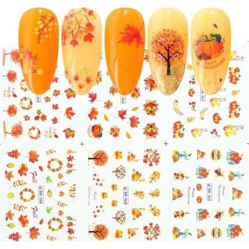 Kapmore 12 Sheets Thanksgiving Nail Sticker DIY Self Adhesive Nail Art Decals Pumpkin Nail Art Sticker for Thanksgiving Day