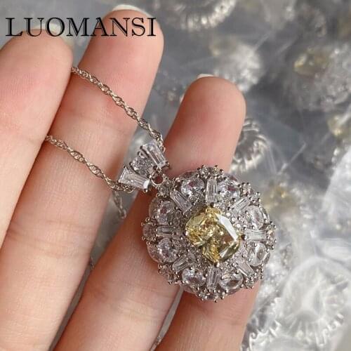 Luomansi New 100%-S925 Sterling Silver Yellow High Carbon Diamond Women Necklace Wedding Engagement Cocktail Party Fine Jewelry